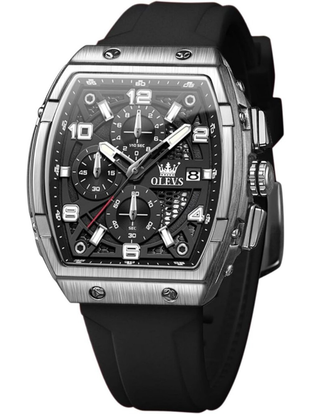 Stylish Men's Black Big Face Waterproof Chronograph Watch with Adjustable Band